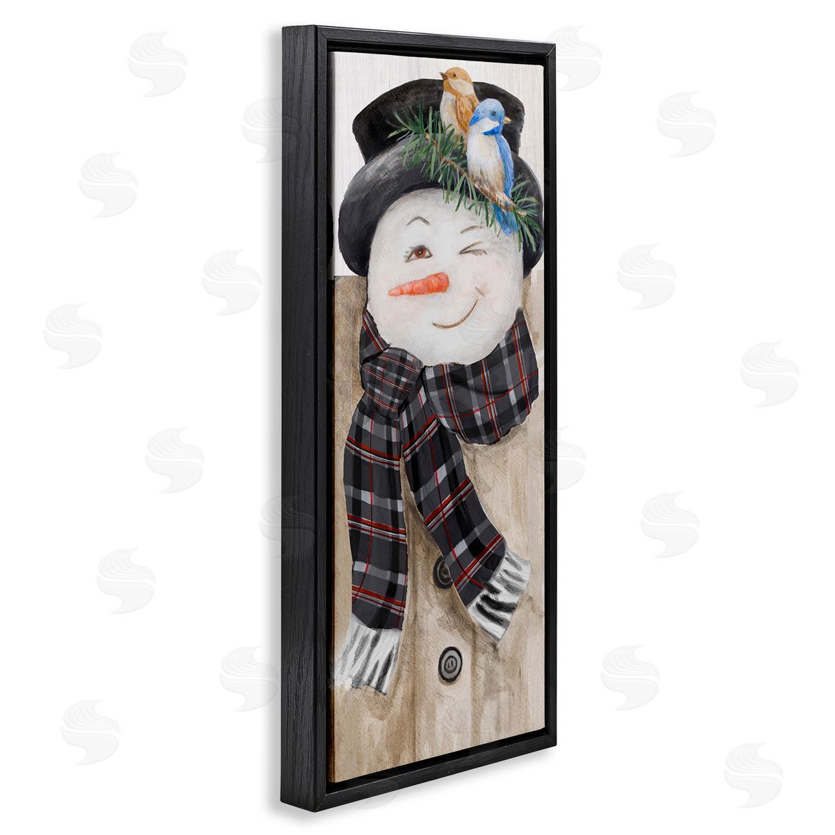 Rustic Winter Snowman Wink Black Floating Frame Canvas Wall Art, Home Decor by Lanie Loreth