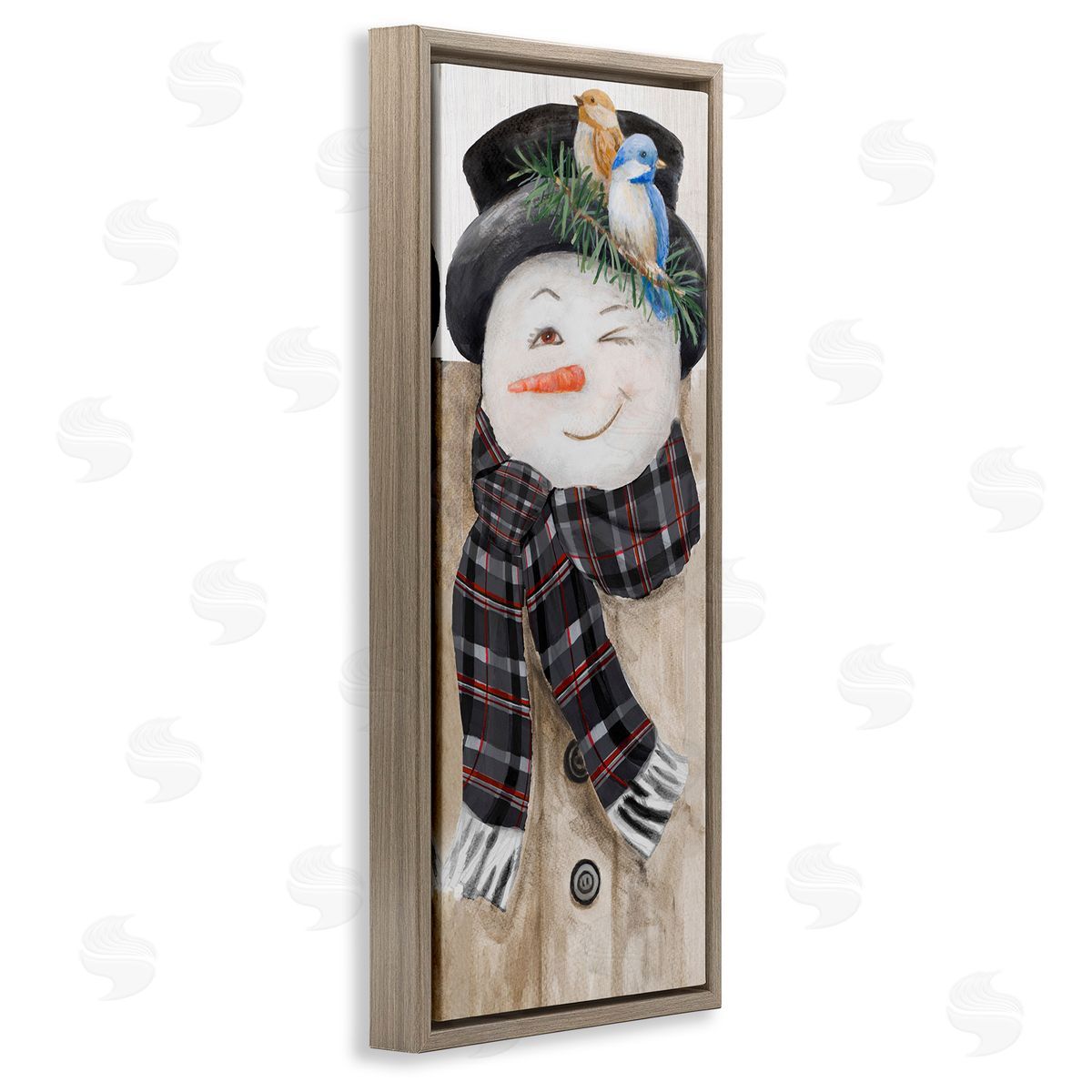 Rustic Winter Snowman Wink Brown Floating Frame Canvas Wall Art, Home Decor by Lanie Loreth