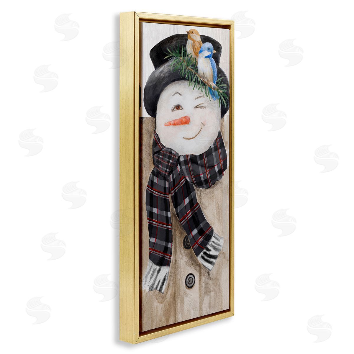Rustic Winter Snowman Wink Gold Floating Frame Canvas Wall Art, Home Decor by Lanie Loreth