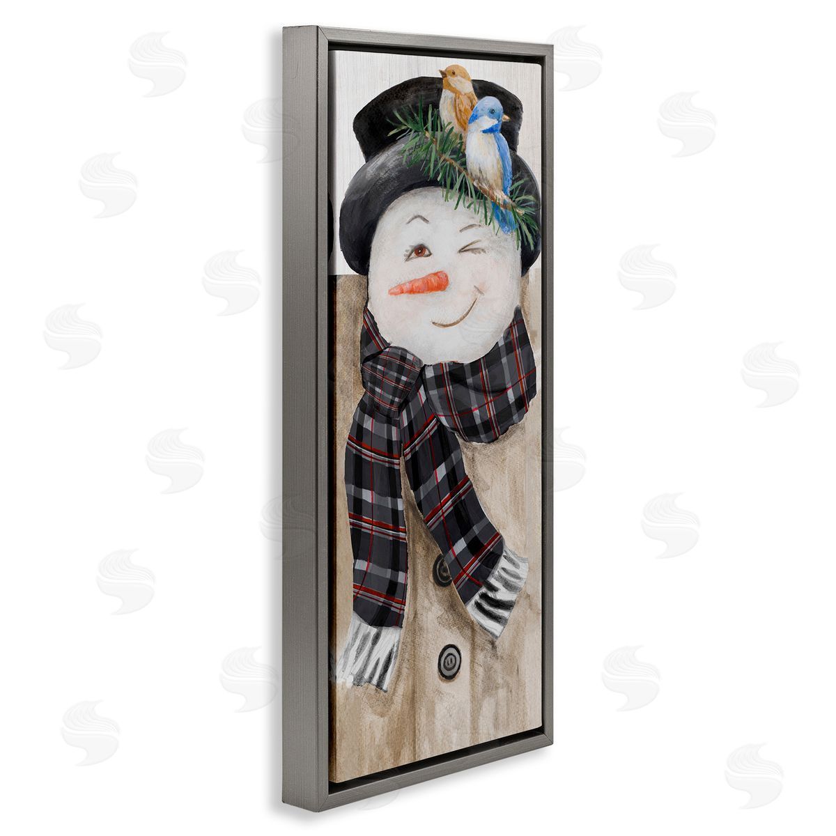 Rustic Winter Snowman Wink Grey Floating Frame Canvas Wall Art, Home Decor by Lanie Loreth