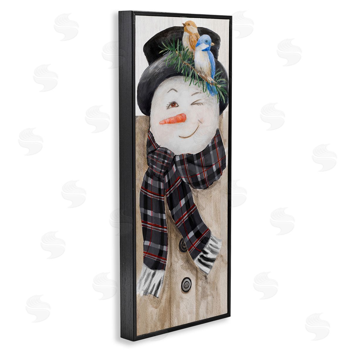 Rustic Winter Snowman Wink Black Frame Print Wall Art, Home Decor by Lanie Loreth