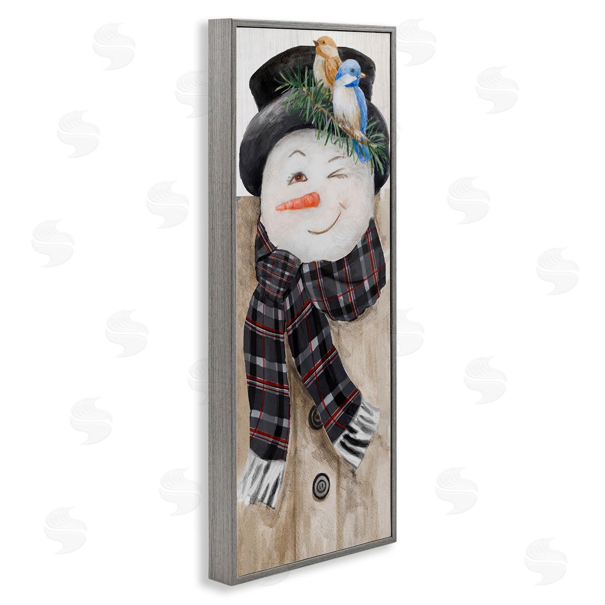 Rustic Winter Snowman Wink Grey Frame Print Wall Art, Home Decor by Lanie Loreth