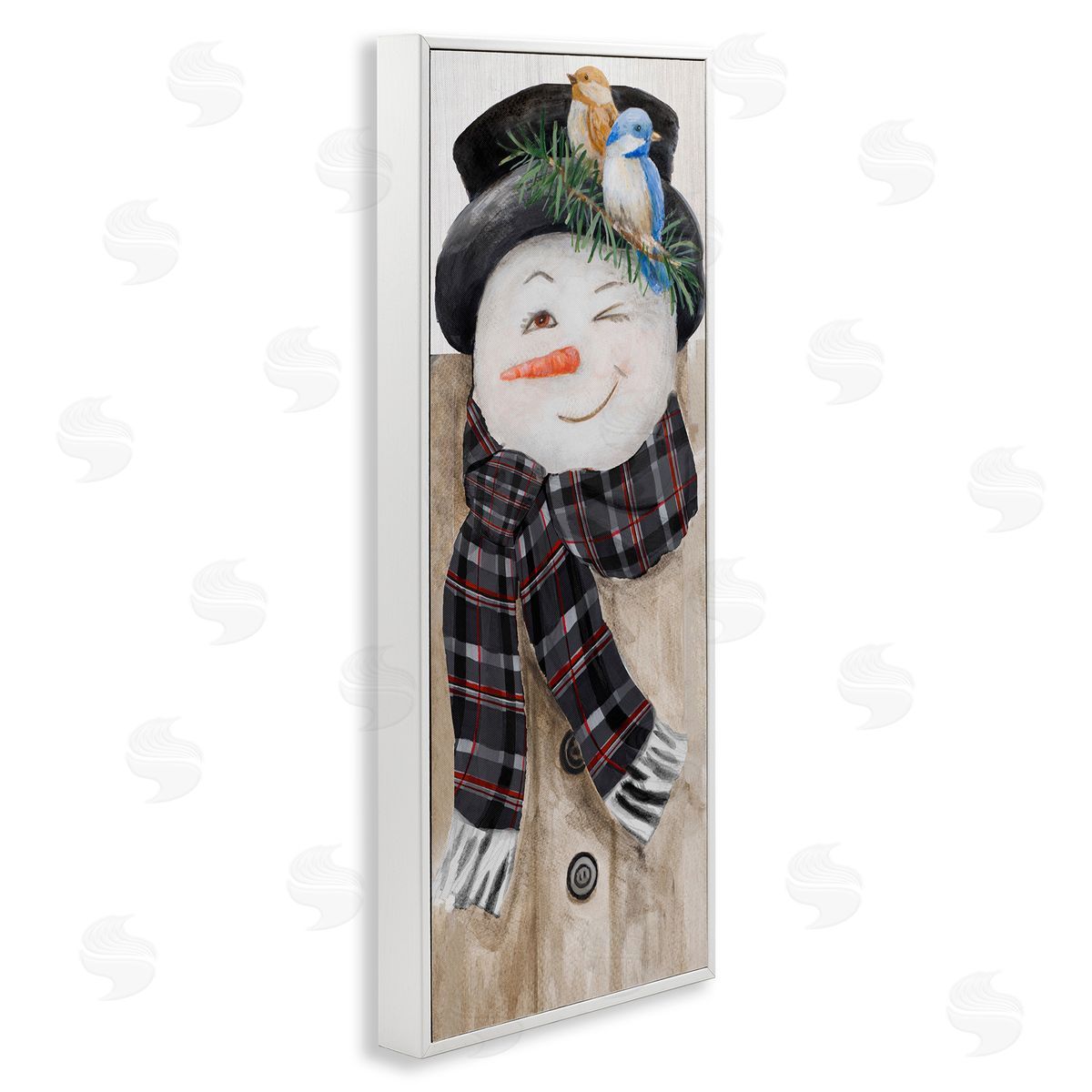Rustic Winter Snowman Wink White Frame Print Wall Art, Home Decor by Lanie Loreth