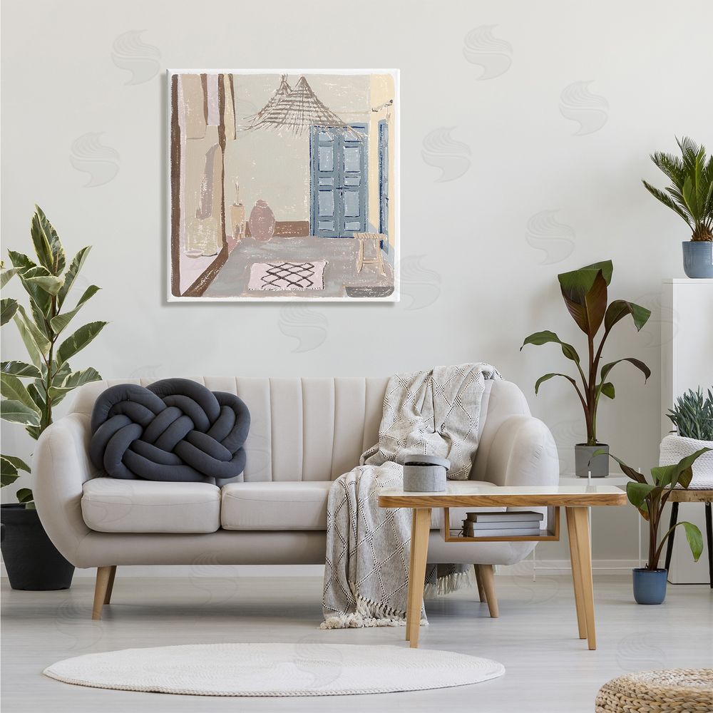 Melissa Wang European Lounge Interior Soft Coastal City Room Canvas Wall Art in Room