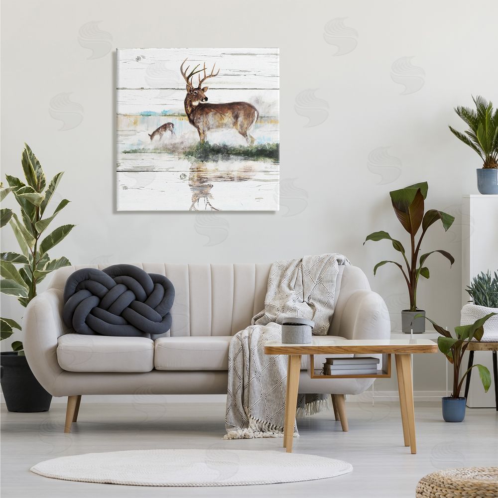 Ruane Manning Wild Buck Deer Watering Hole Forest Animal Reflection Canvas Wall Art in Room