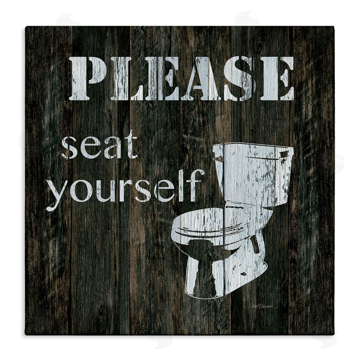 Carol Robinson Seat Yourself Rustic Bathroom Sign Distressed Toilet Stretched Canvas Wall Art Print