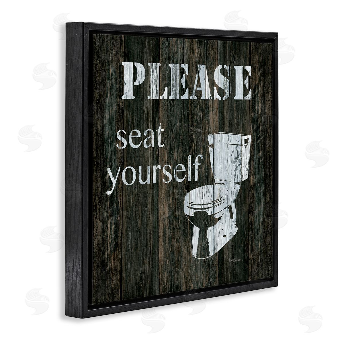 Carol Robinson Seat Yourself Rustic Bathroom Sign Distressed Toilet Black Floating Frame Canvas Wall Art Print