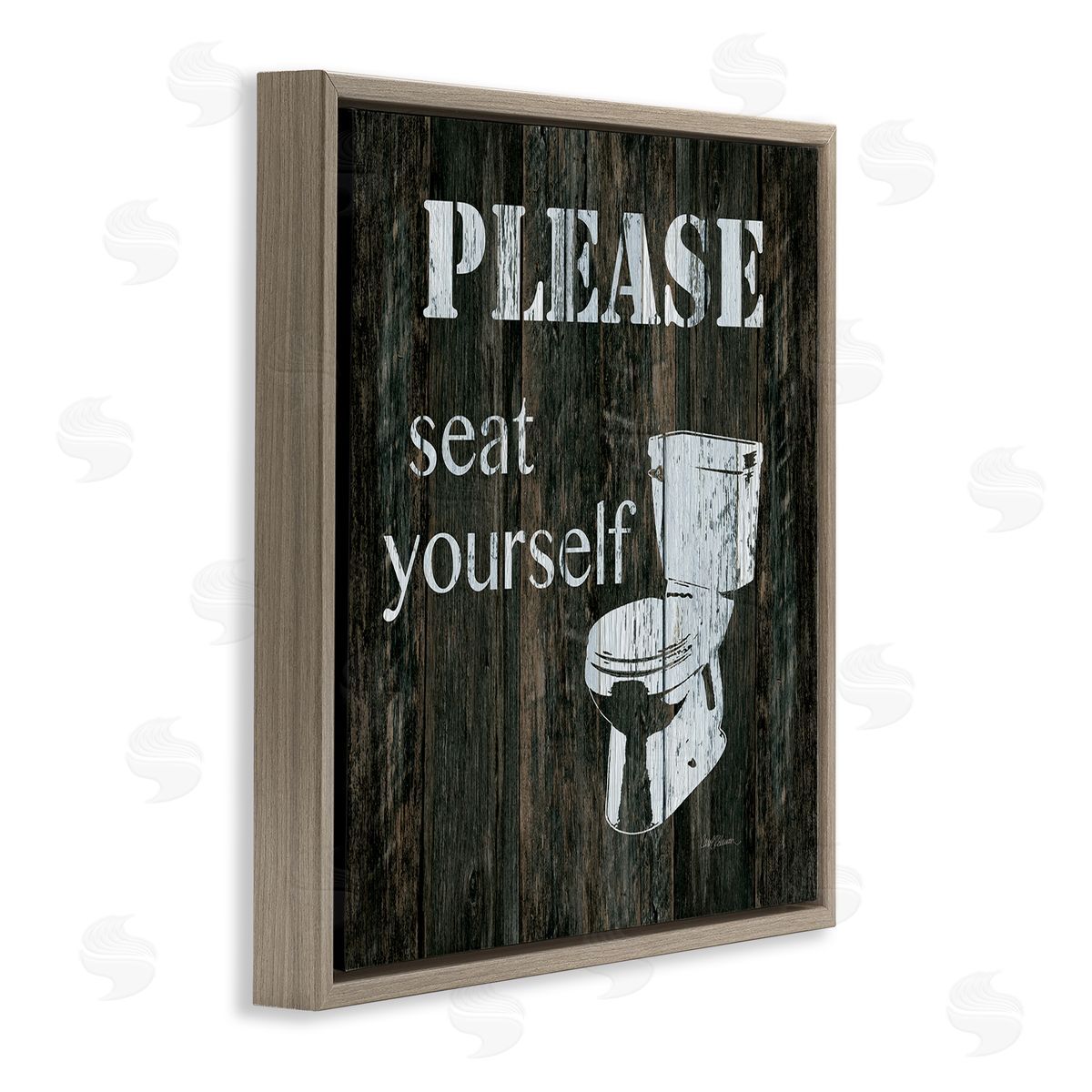 Carol Robinson Seat Yourself Rustic Bathroom Sign Distressed Toilet Brown Floating Frame Canvas Wall Art Print
