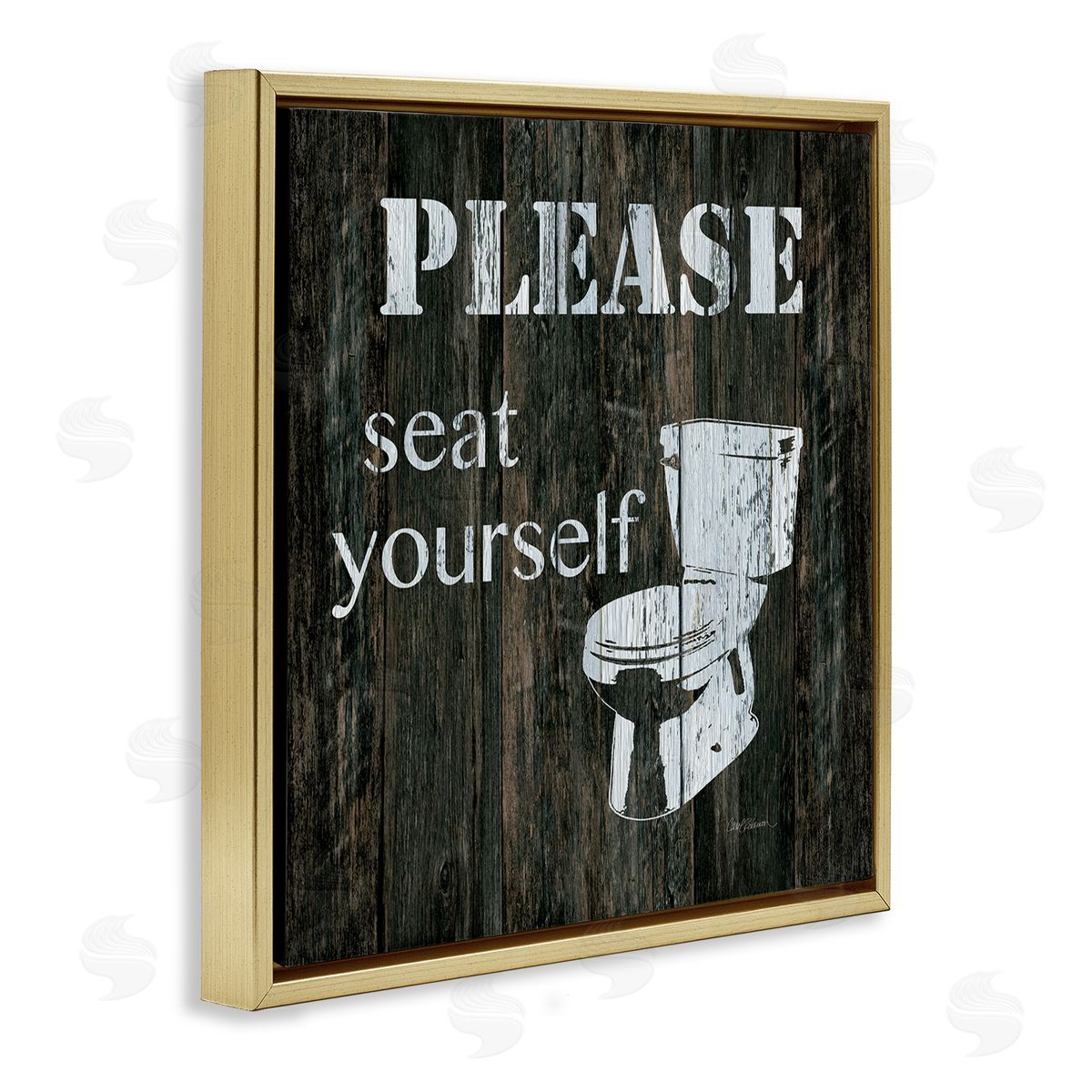 Carol Robinson Seat Yourself Rustic Bathroom Sign Distressed Toilet Gold Floating Frame Canvas Wall Art Print