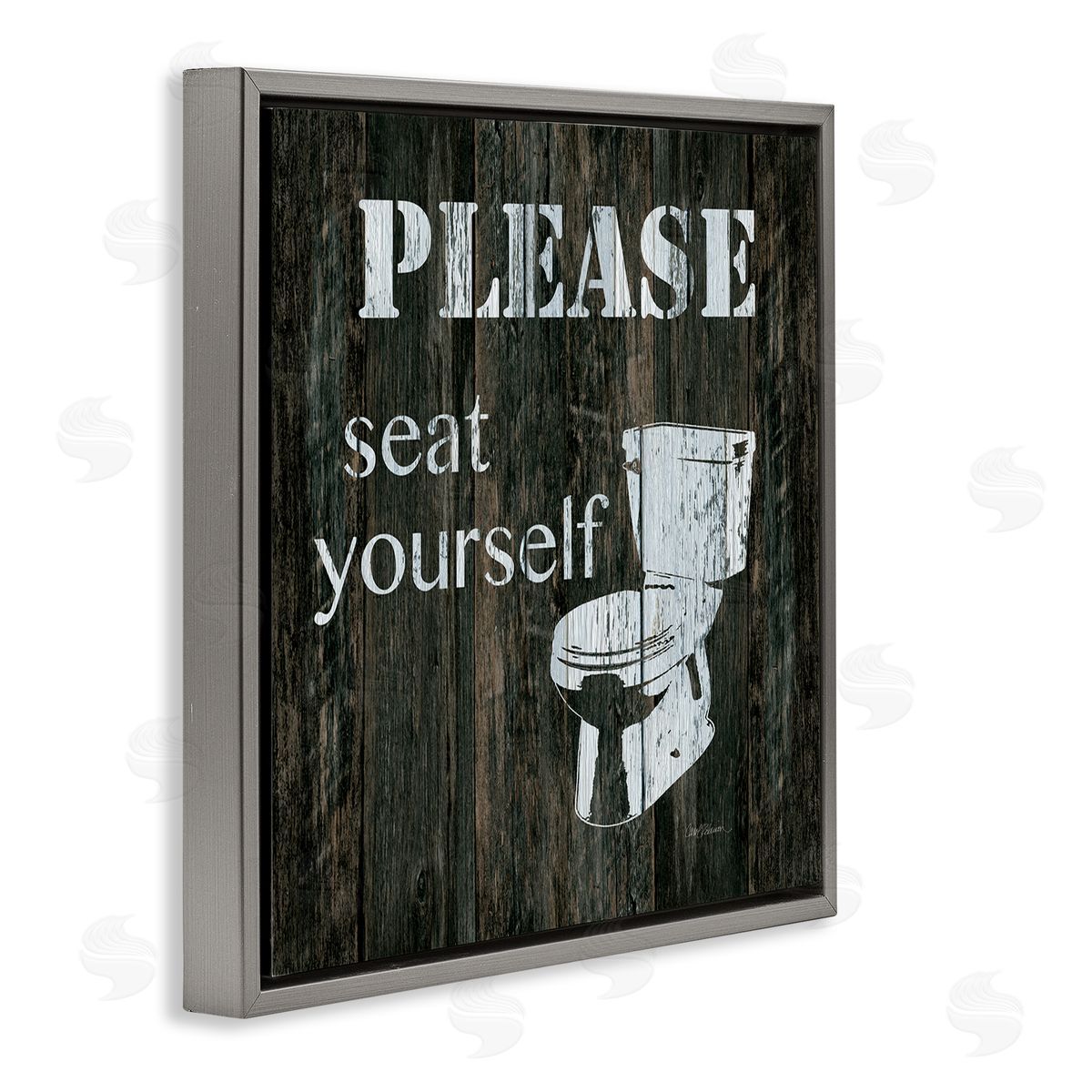 Carol Robinson Seat Yourself Rustic Bathroom Sign Distressed Toilet Gray Floating Frame Canvas Wall Art Print