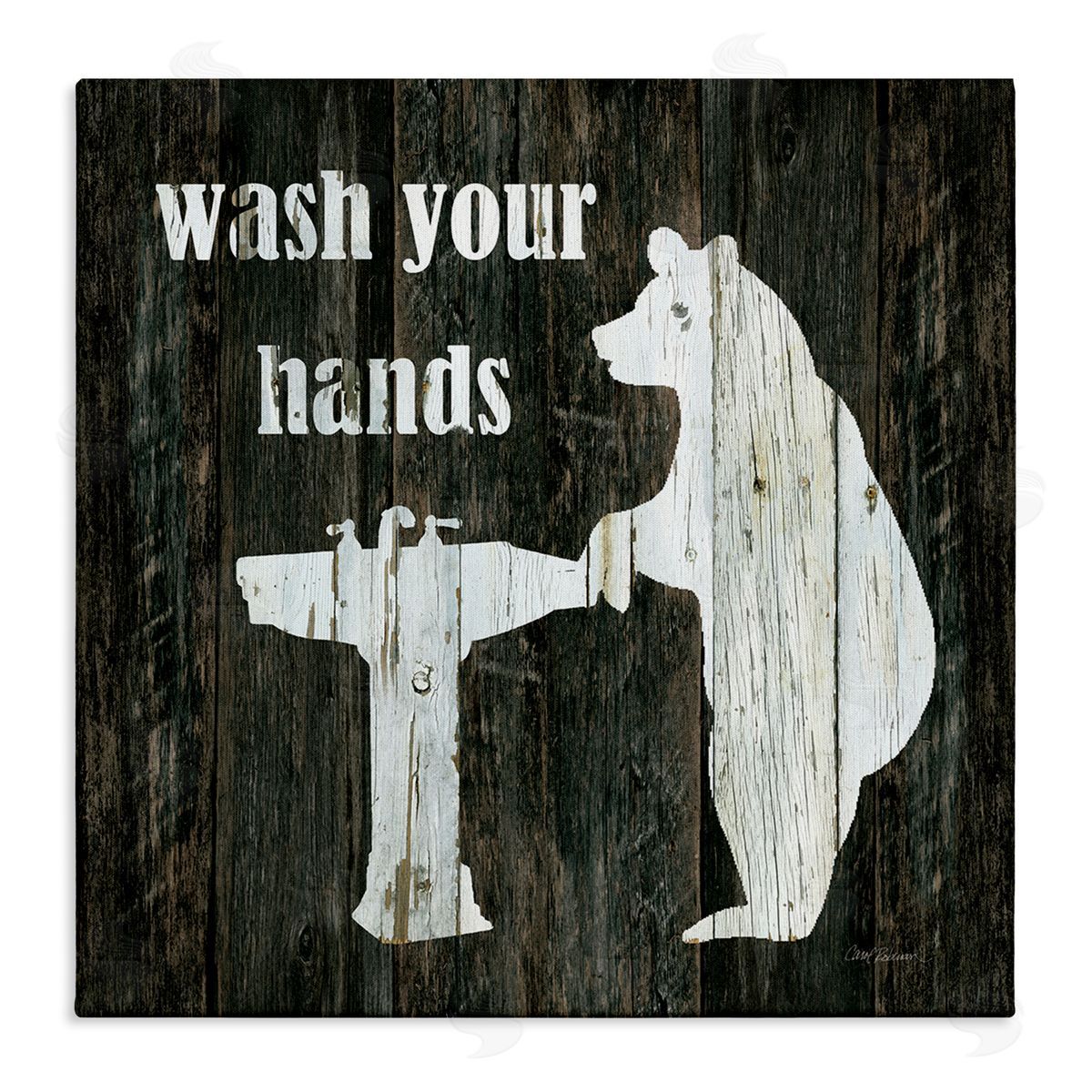 Carol Robinson Wash Your Hands Rustic Bathroom Wilderness Bear Sink Stretched Canvas Wall Art Print