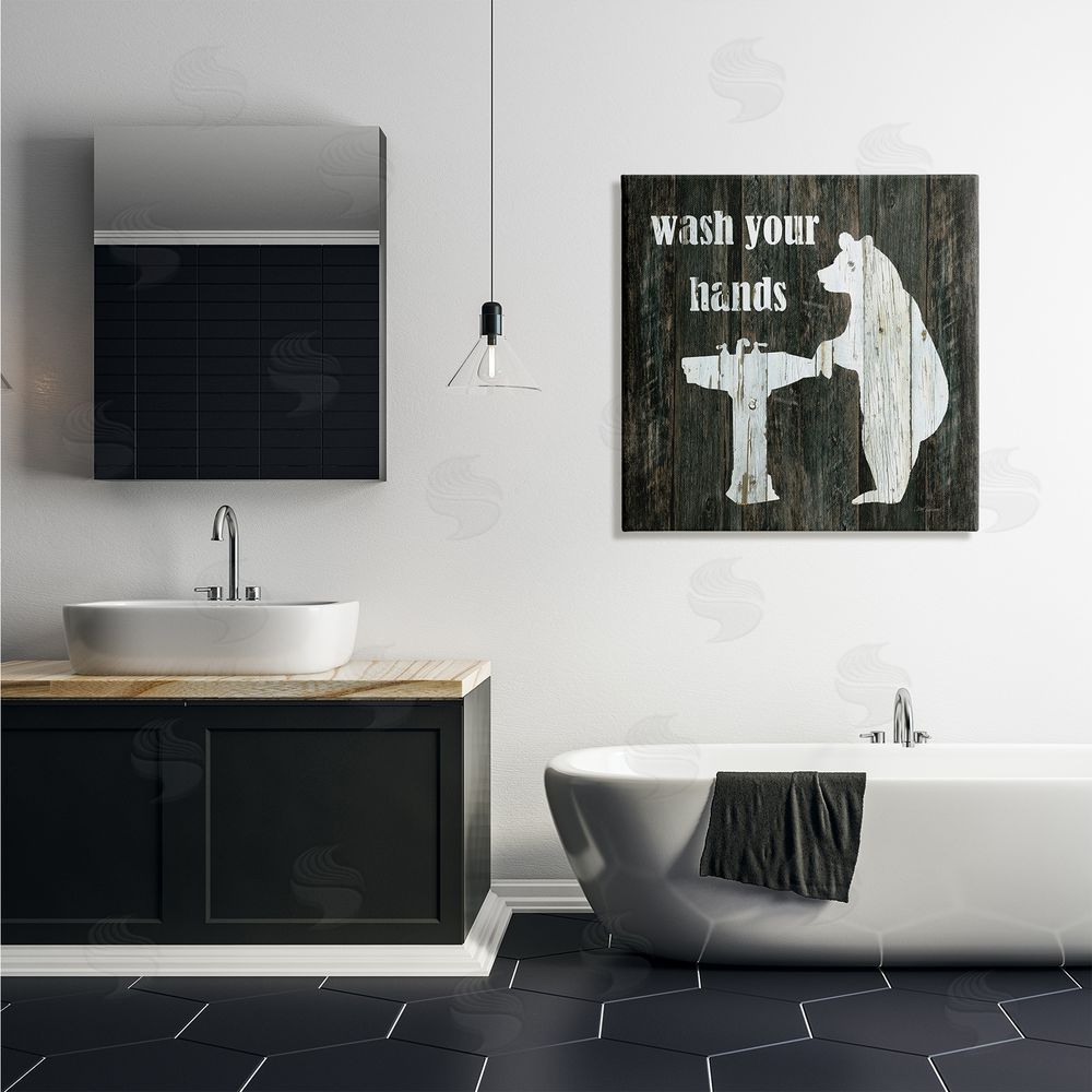Carol Robinson Wash Your Hands Rustic Bathroom Wilderness Bear Sink Canvas Wall Art in Room