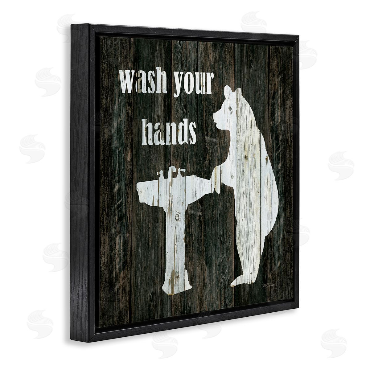 Carol Robinson Wash Your Hands Rustic Bathroom Wilderness Bear Sink Black Floating Frame Canvas Wall Art Print