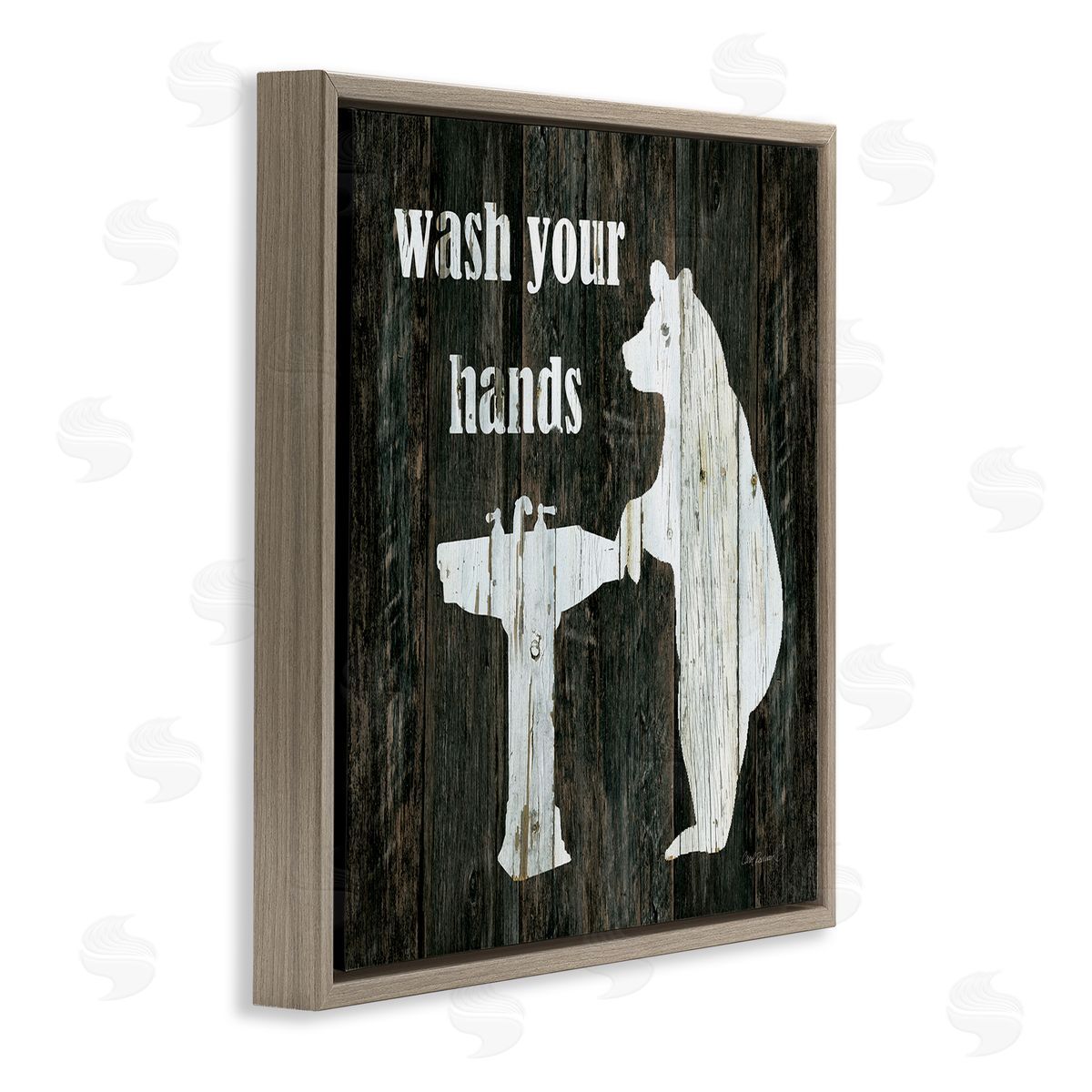 Carol Robinson Wash Your Hands Rustic Bathroom Wilderness Bear Sink Brown Floating Frame Canvas Wall Art Print