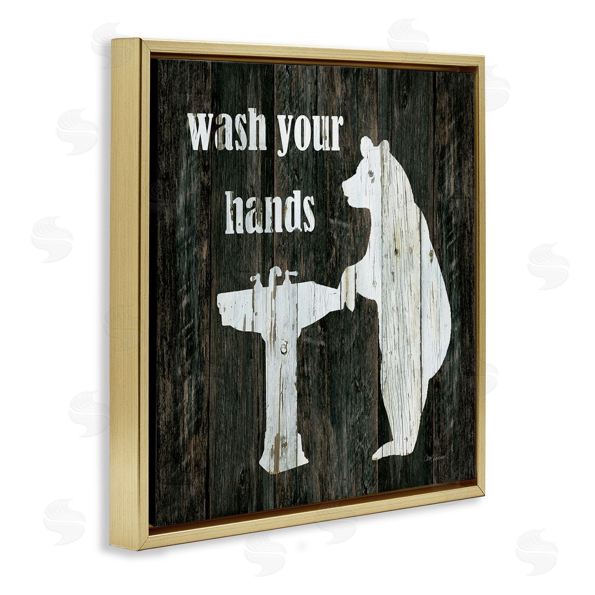 Carol Robinson Wash Your Hands Rustic Bathroom Wilderness Bear Sink Gold Floating Frame Canvas Wall Art Print