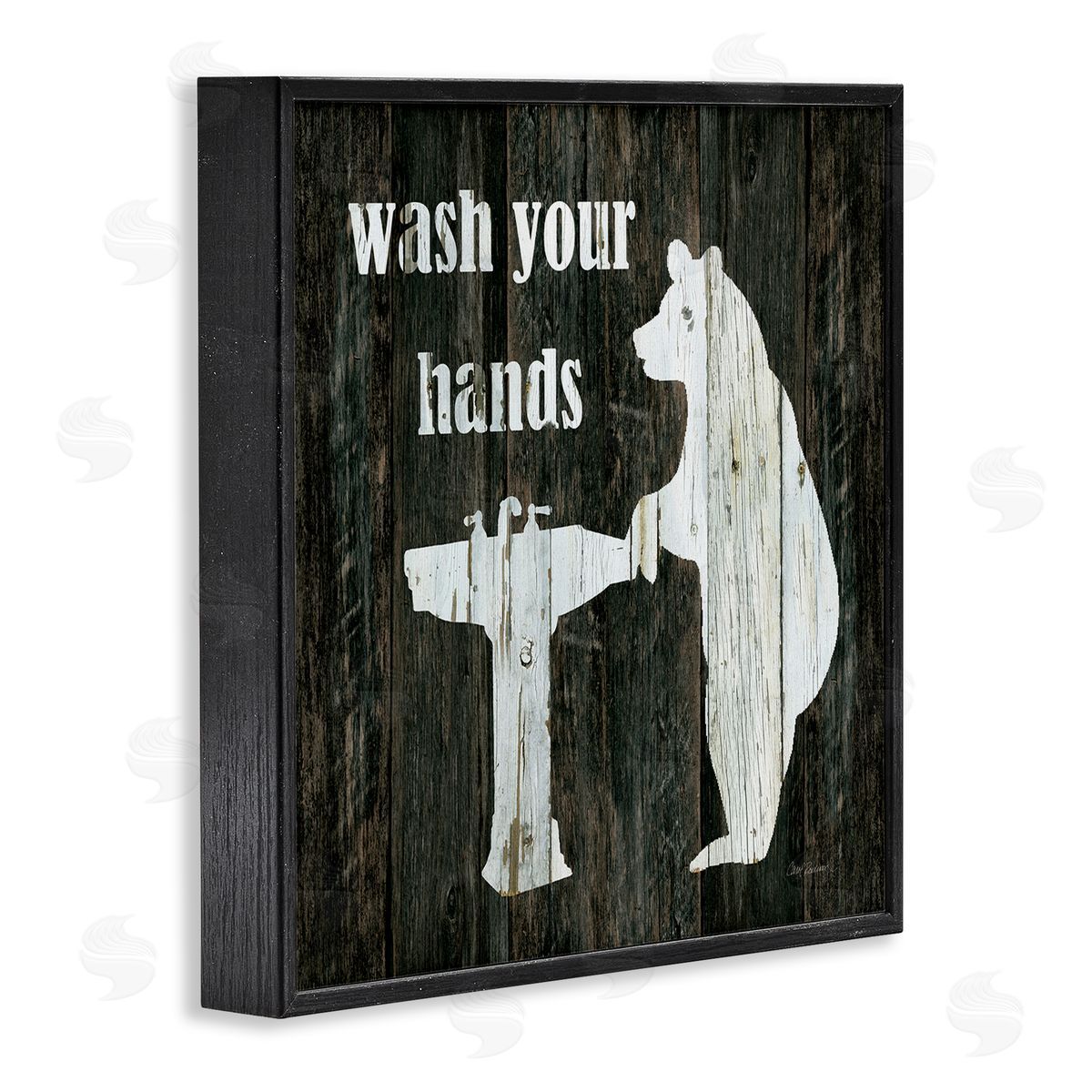 Carol Robinson Wash Your Hands Rustic Bathroom Wilderness Bear Sink Black Framed Glicee Wall Art Print