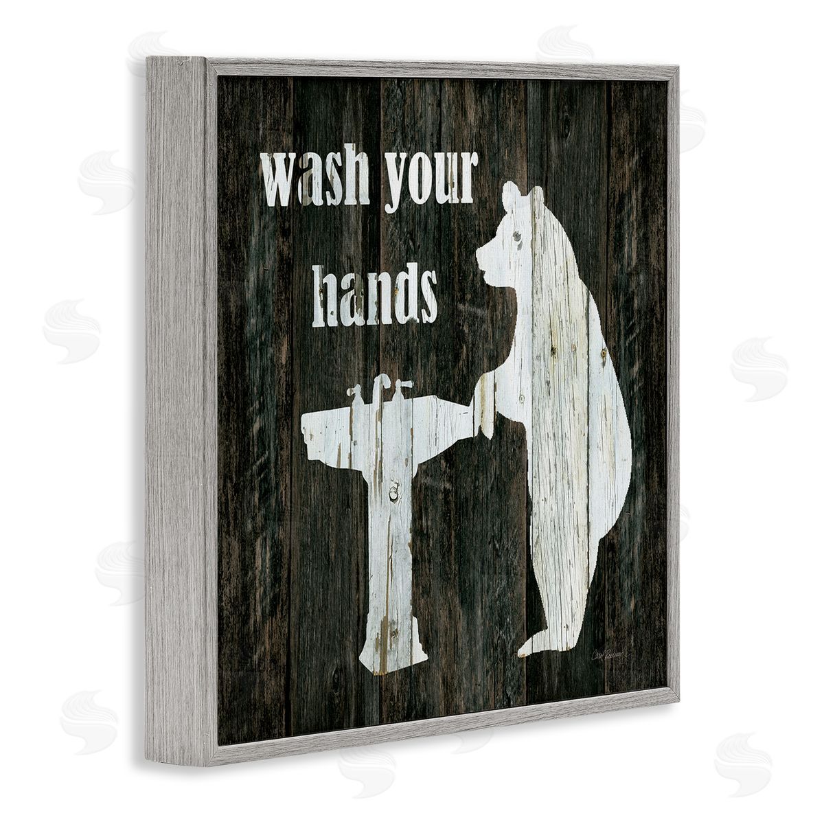 Carol Robinson Wash Your Hands Rustic Bathroom Wilderness Bear Sink Gray Framed Glicee Wall Art Print