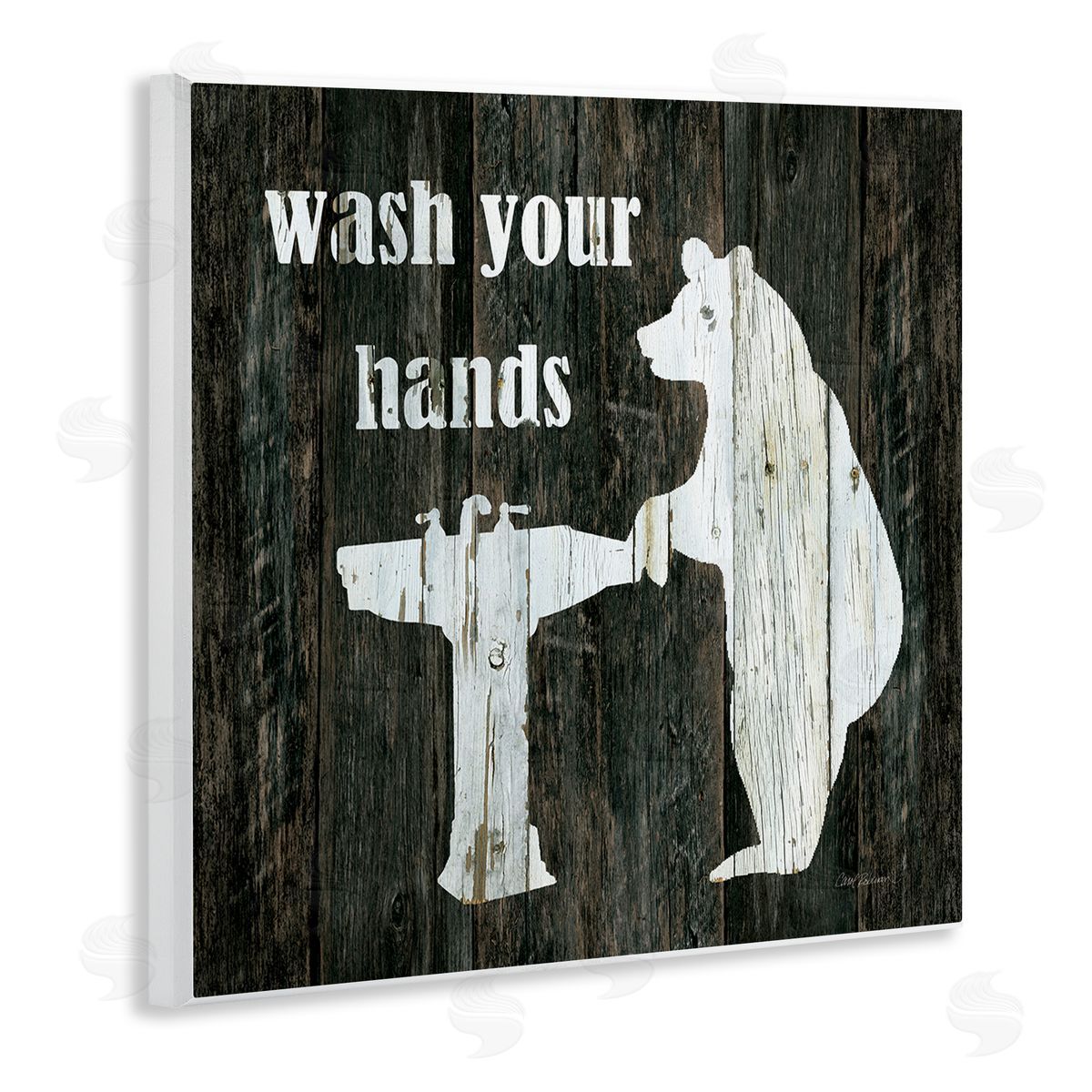 Carol Robinson Wash Your Hands Rustic Bathroom Wilderness Bear Sink Wooden Wall Plaque Art Print