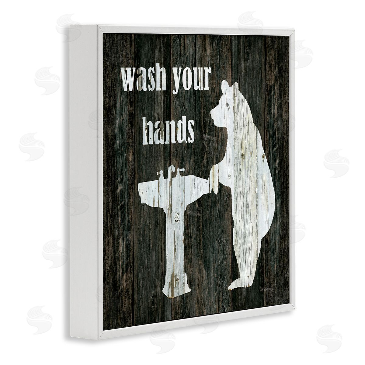 Carol Robinson Wash Your Hands Rustic Bathroom Wilderness Bear Sink White Framed Glicee Wall Art Print