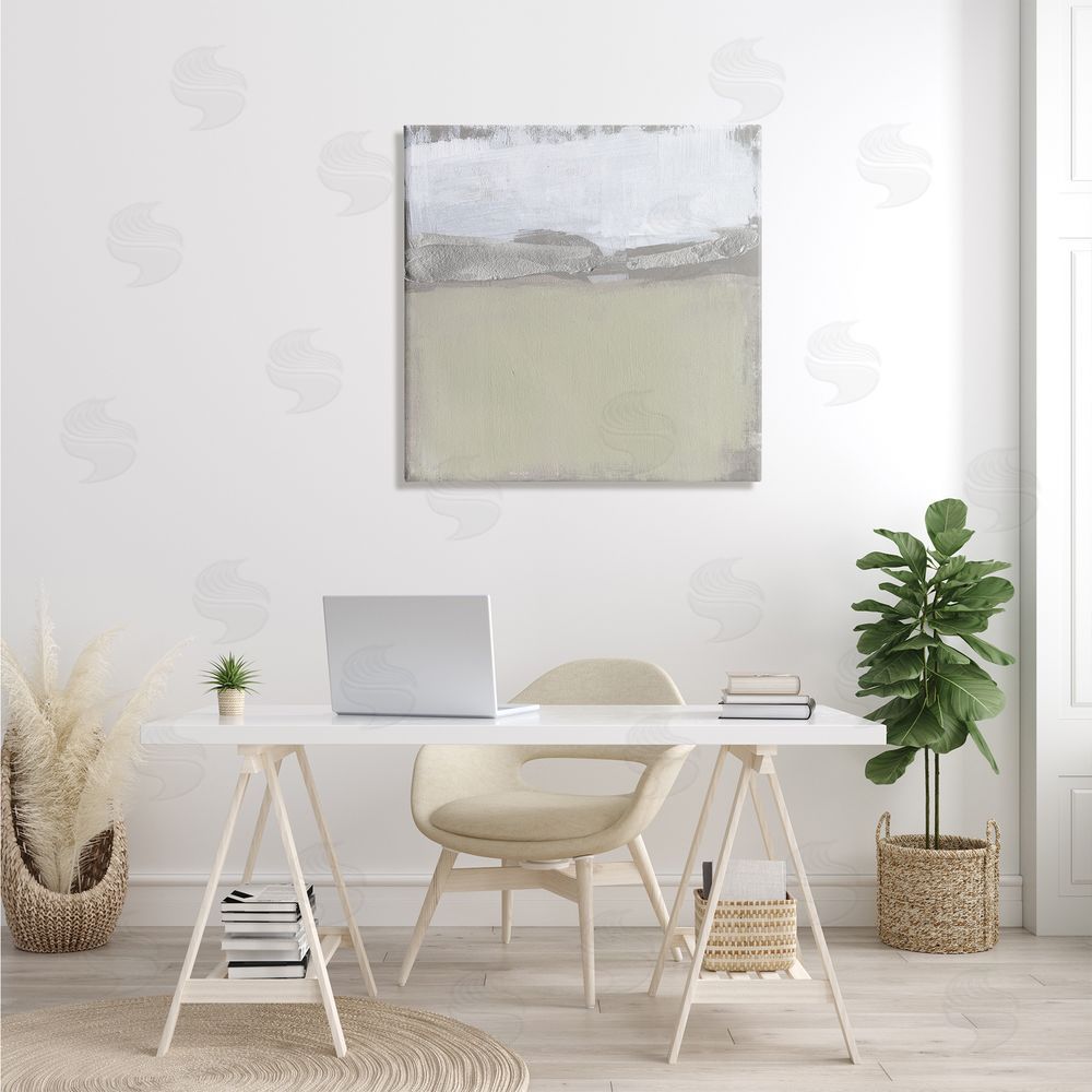 Jennifer Goldberger Silver Ribbon Abstract Horizon Neutral Tone Landscape Canvas Wall Art in Room