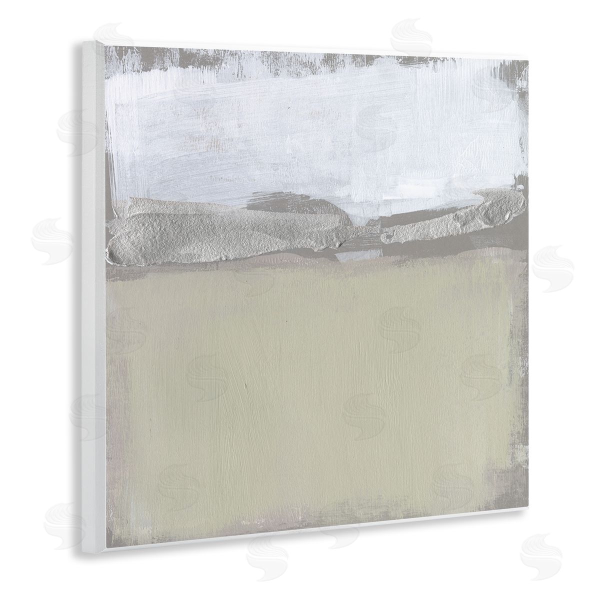 Jennifer Goldberger Silver Ribbon Abstract Horizon Neutral Tone Landscape Wooden Wall Plaque Art Print
