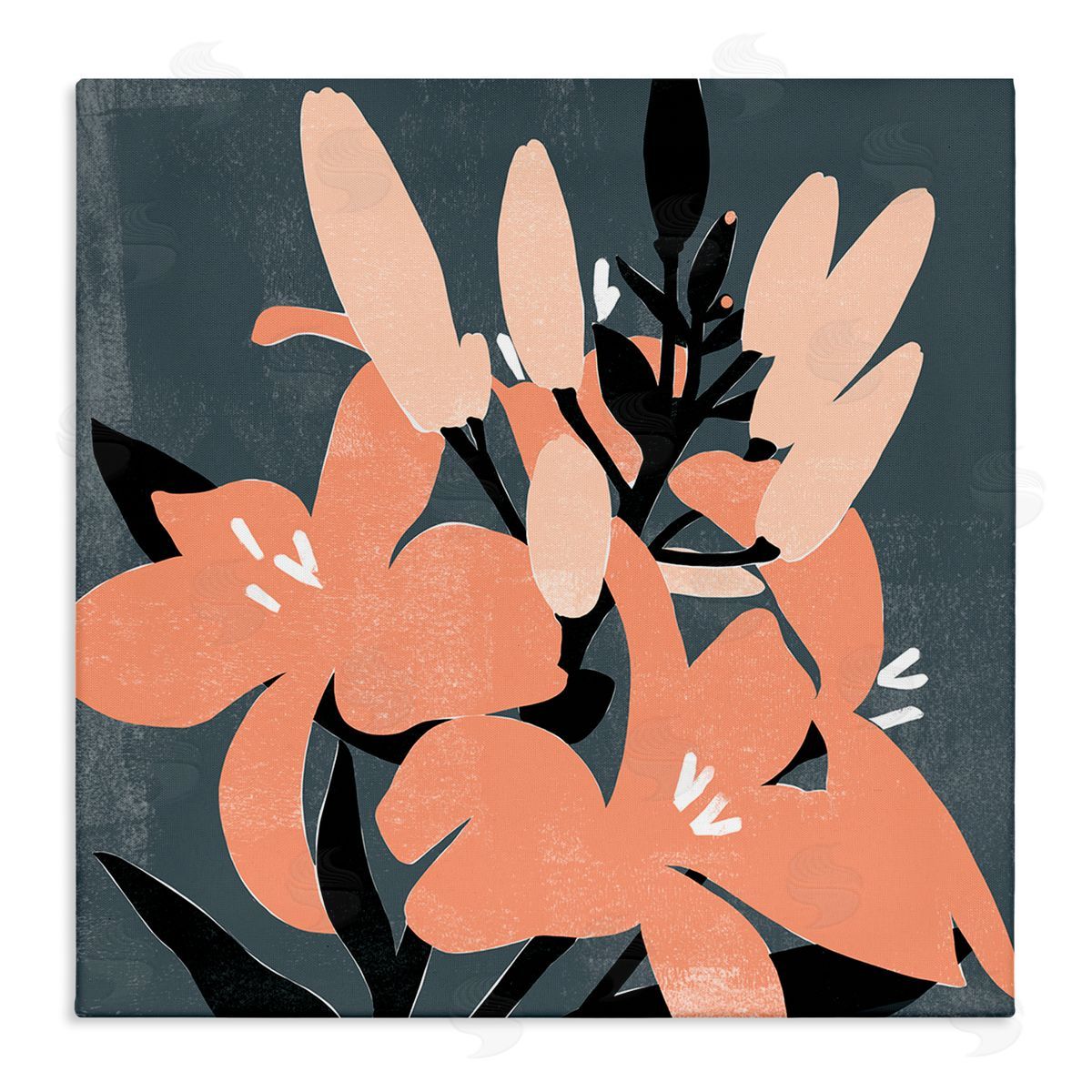 Emma Scarvey Tropical Pop Pink Lilies Dark Neutral Floral Branches Stretched Canvas Wall Art Print