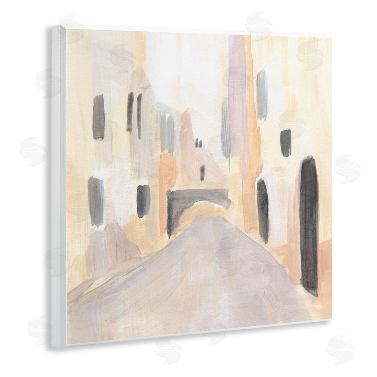 Annie Warren Soft Tone Urban Alleyway Delicate European Buildings Wooden Wall Plaque Art Print