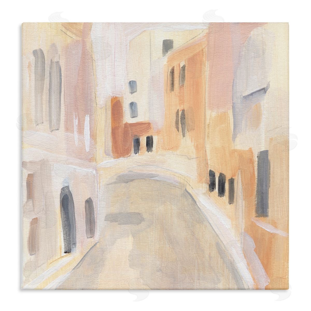 Annie Warren Soft City Pathway Delicate Coastal European Buildings Stretched Canvas Wall Art Print