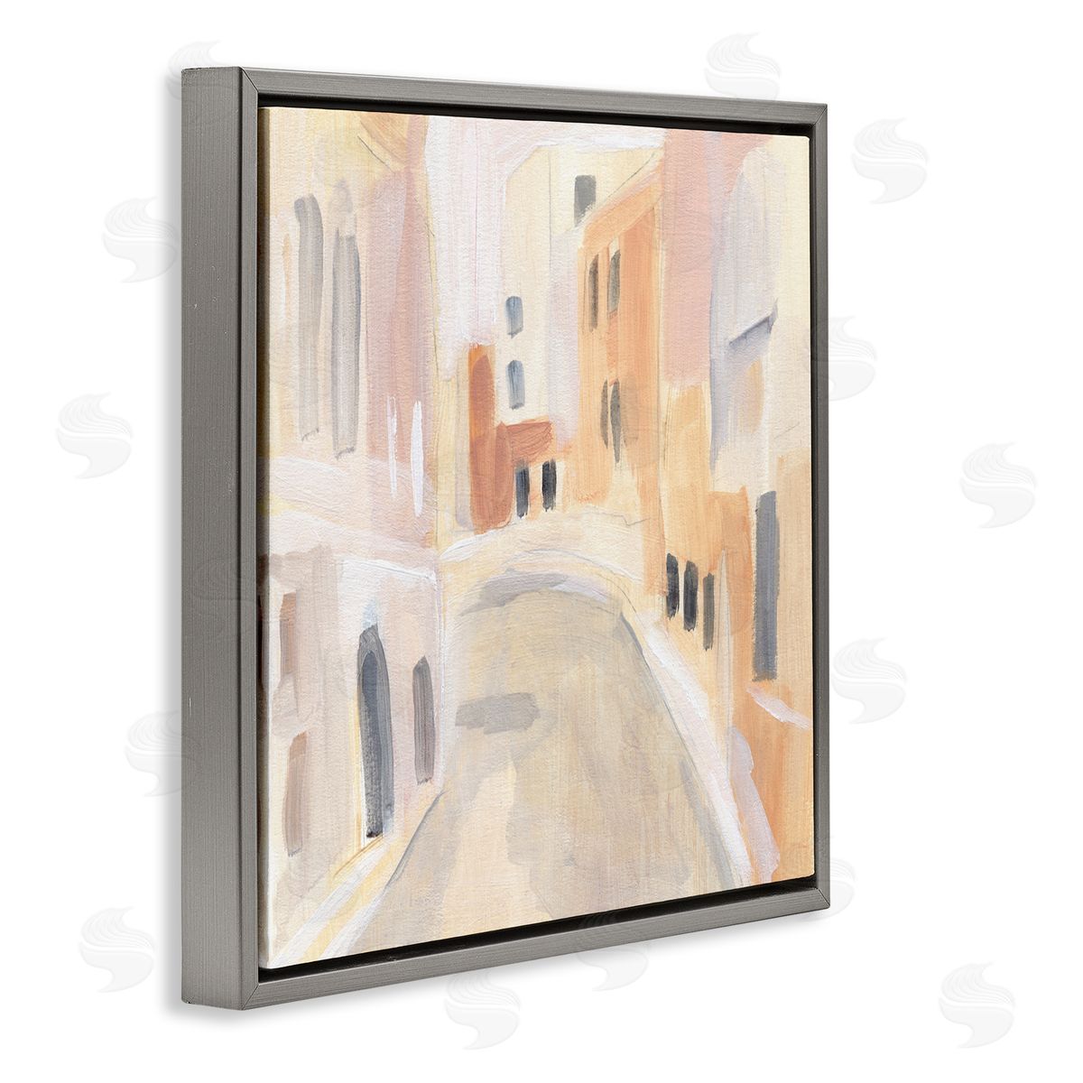 Annie Warren Soft City Pathway Delicate Coastal European Buildings Gray Floating Frame Canvas Wall Art Print