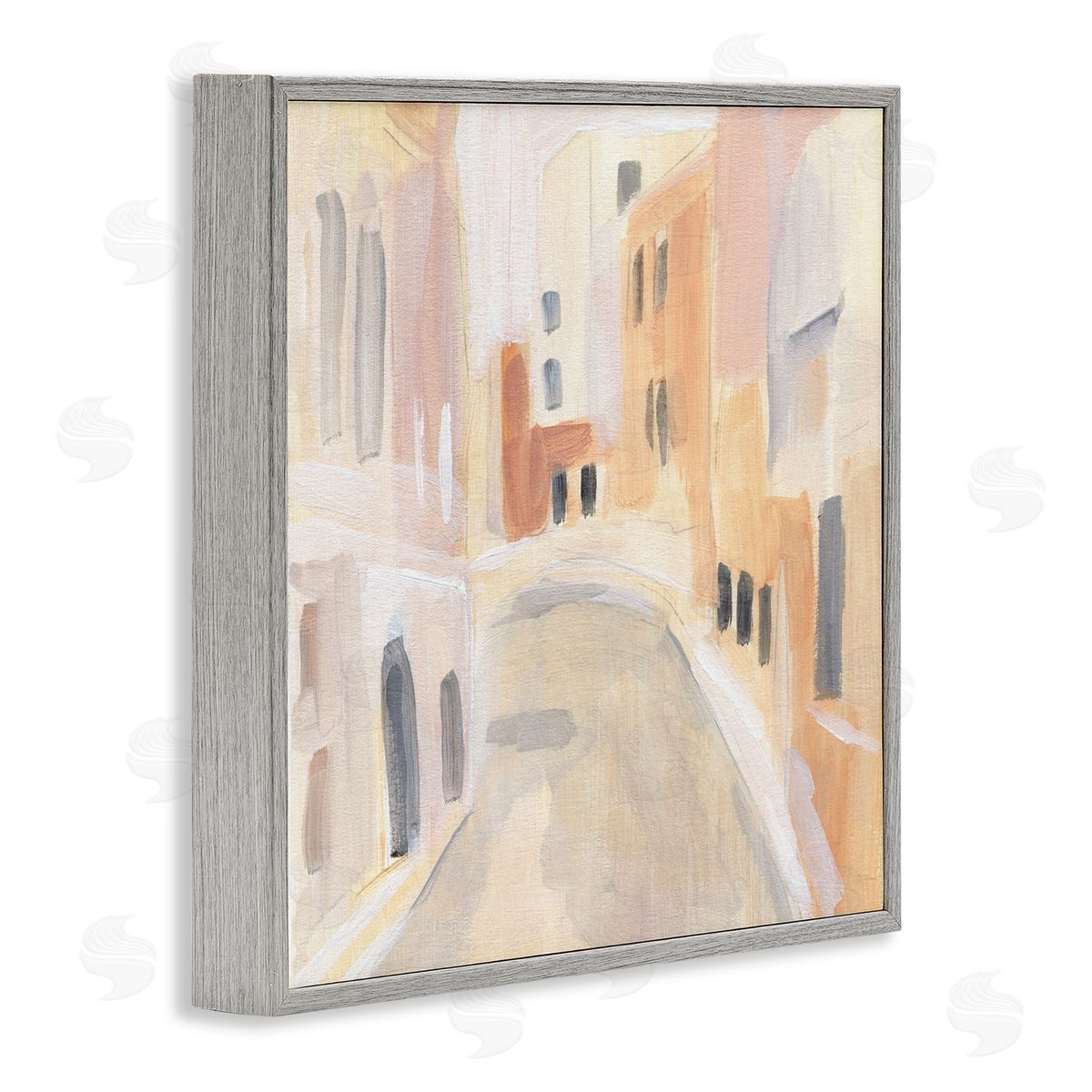 Annie Warren Soft City Pathway Delicate Coastal European Buildings Gray Framed Glicee Wall Art Print