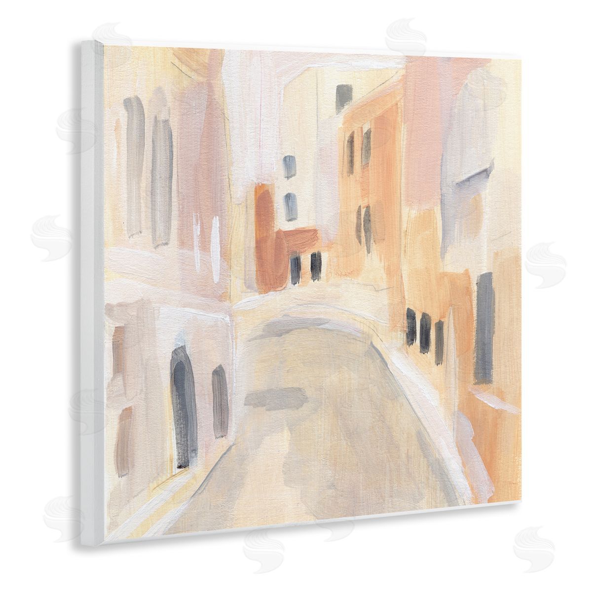Annie Warren Soft City Pathway Delicate Coastal European Buildings Wooden Wall Plaque Art Print