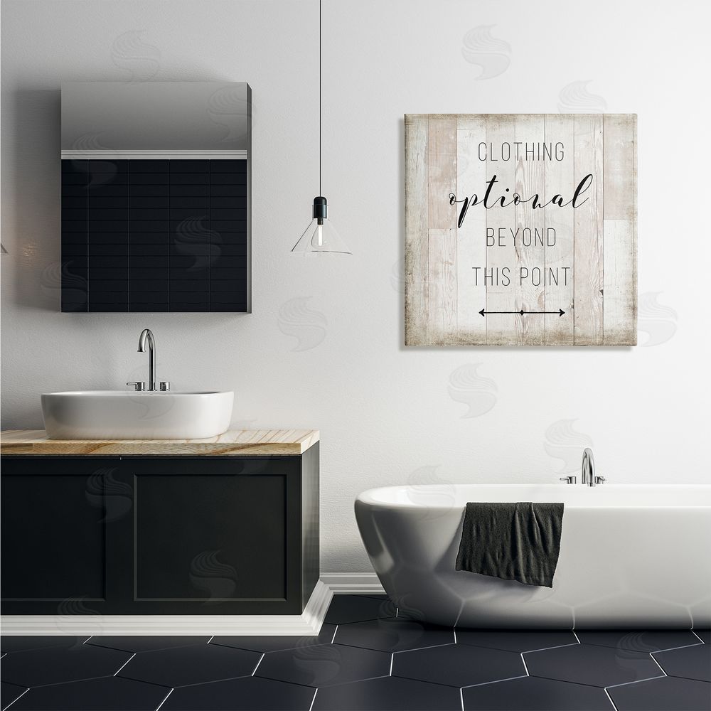 Amanda Murray Clothing Optional Beyond This Point Sign Rustic Pattern Canvas Wall Art in Room