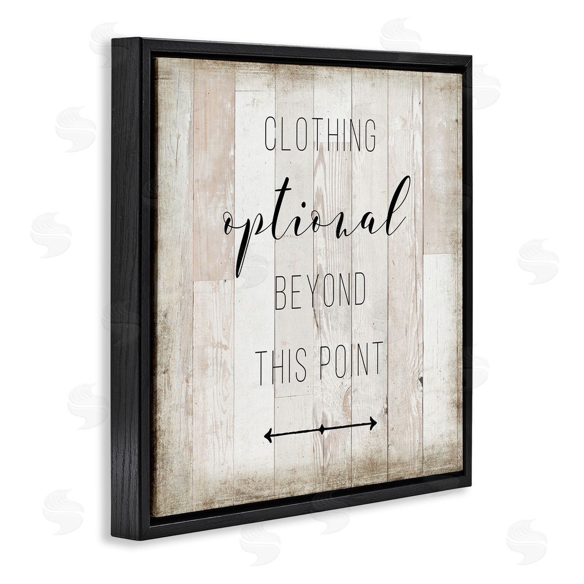 Amanda Murray Clothing Optional Beyond This Point Sign Rustic Pattern Black Floating Frame Canvas Wall Art Print
