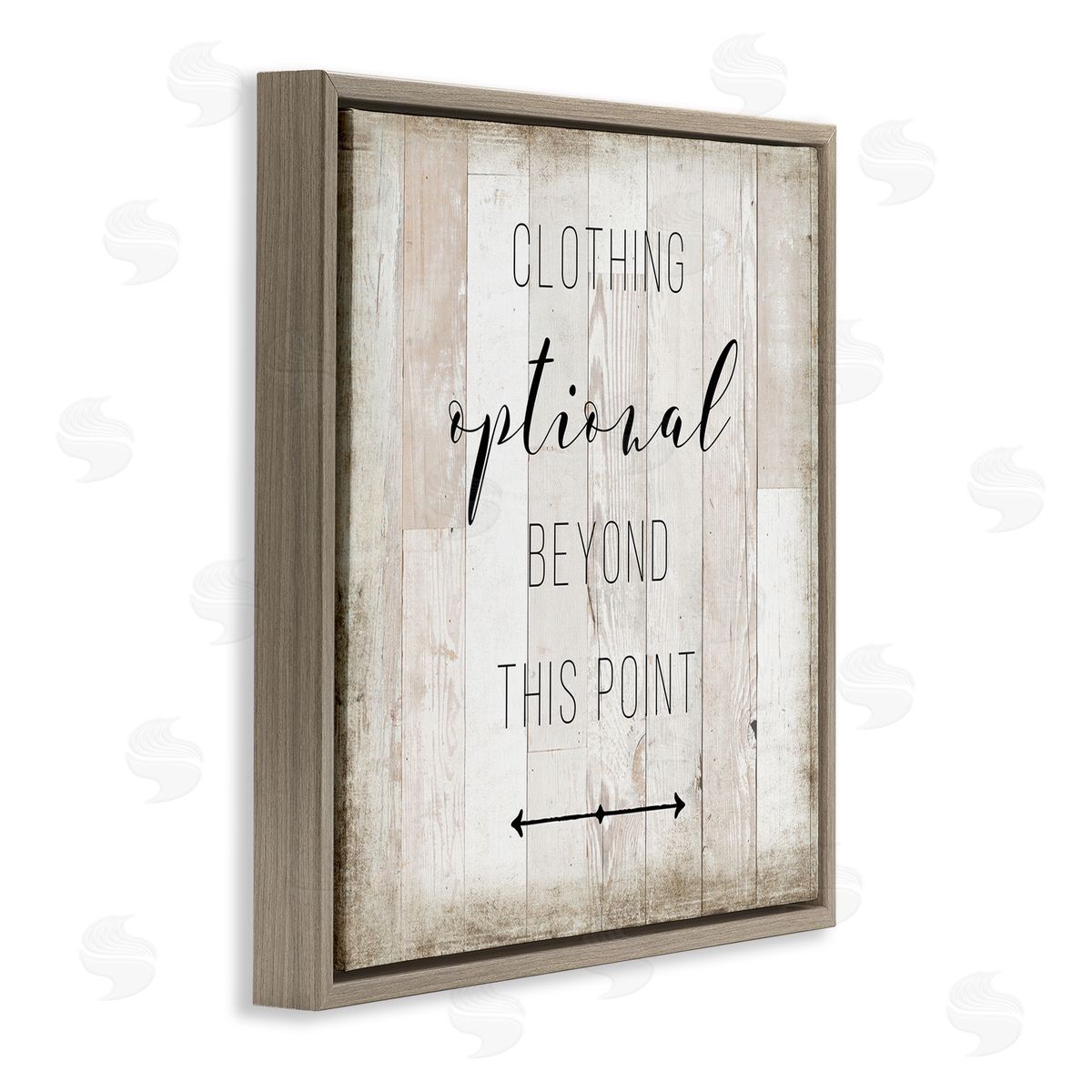Amanda Murray Clothing Optional Beyond This Point Sign Rustic Pattern Brown Floating Frame Canvas Wall Art Print