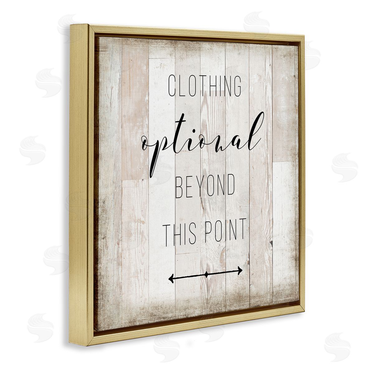 Amanda Murray Clothing Optional Beyond This Point Sign Rustic Pattern Gold Floating Frame Canvas Wall Art Print