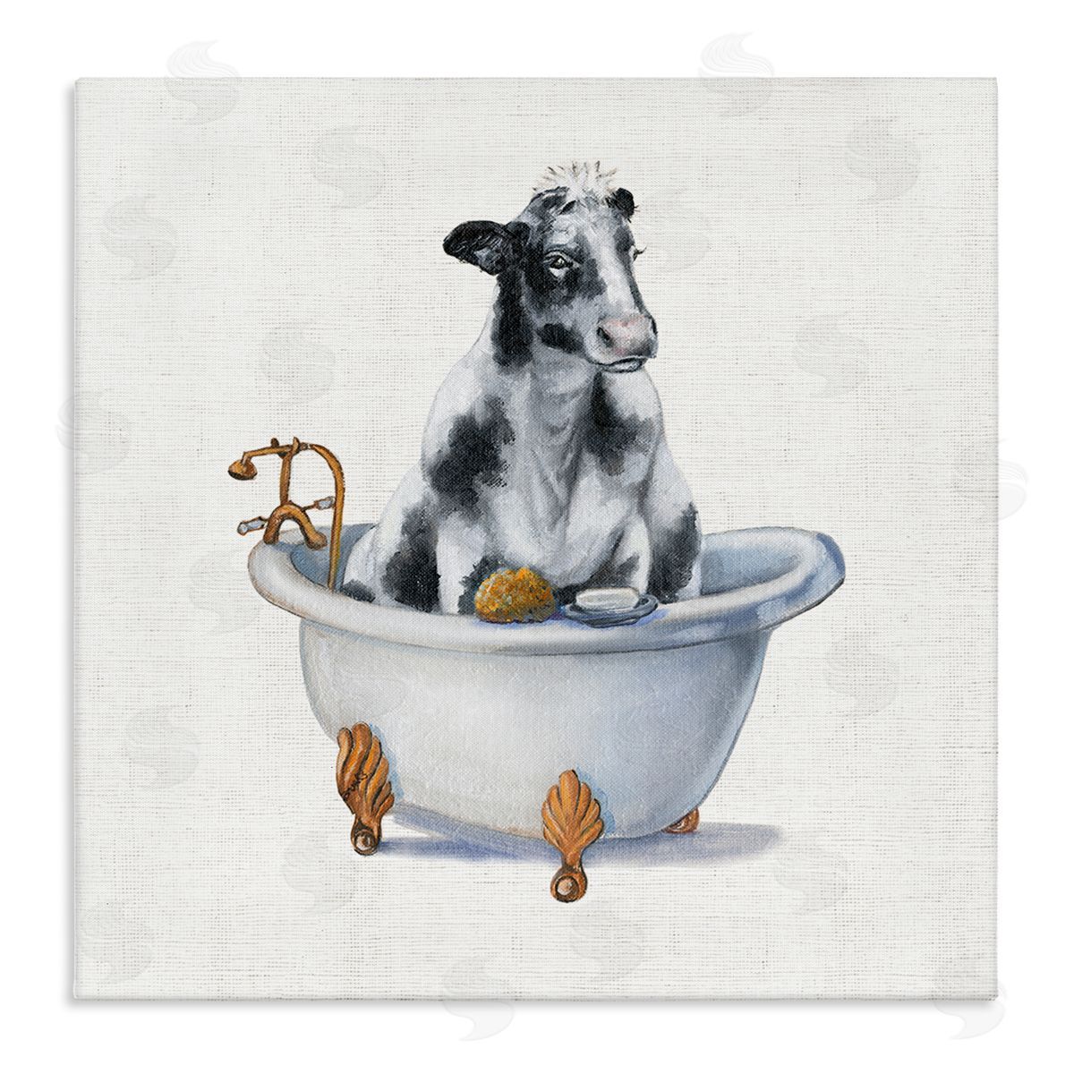 Dairy Cow in Bathtub Canvas Wall Art, Home Decor by Donna Brooks