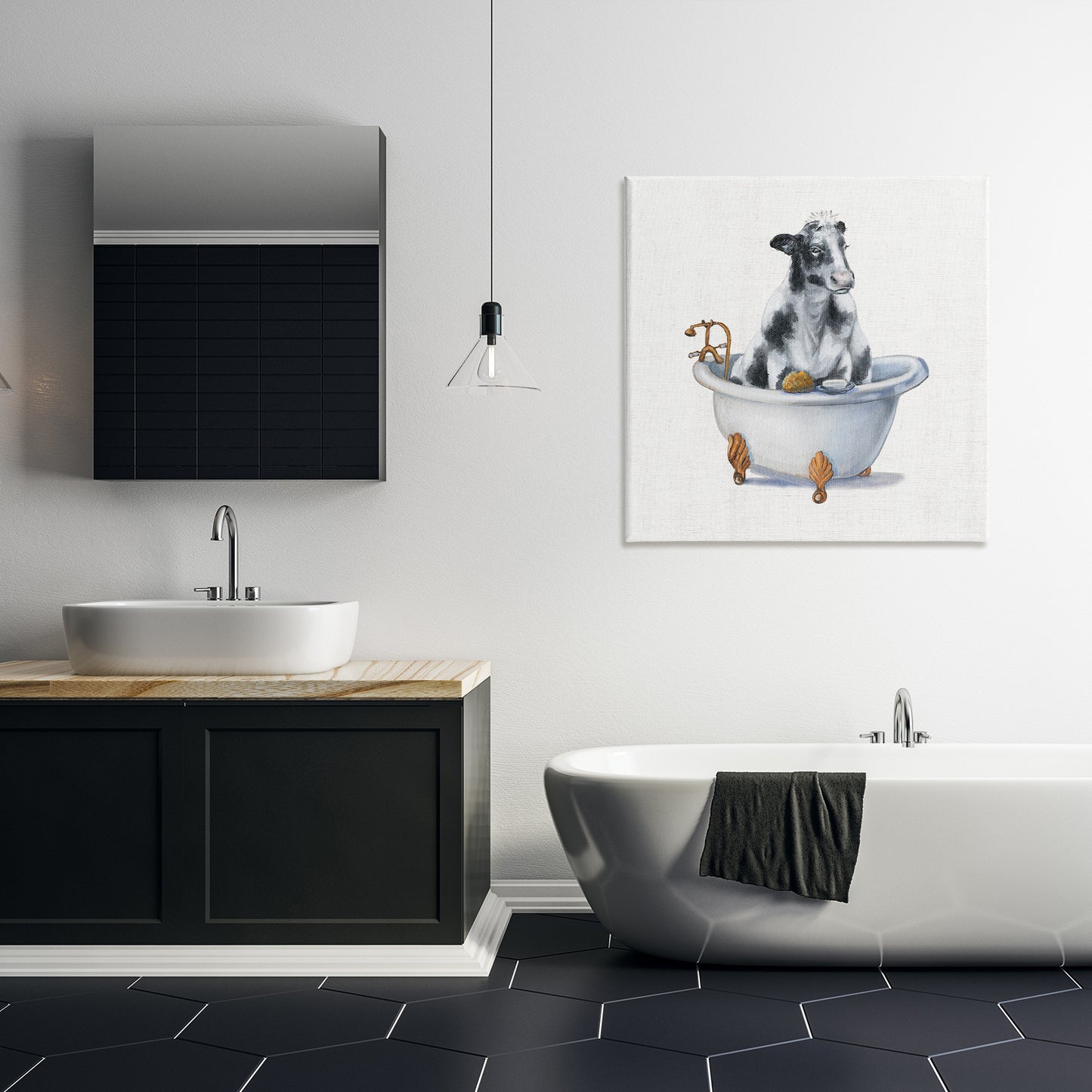 Dairy Cow in Bathtub Canvas Wall Art in Room, Home Decor by Donna Brooks