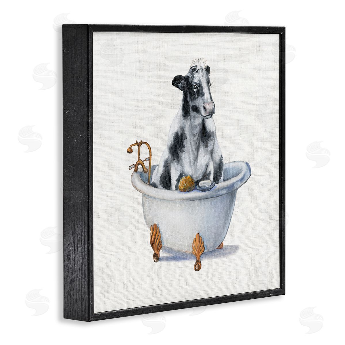 Dairy Cow in Bathtub Black Frame Print Wall Art, Home Decor by Donna Brooks