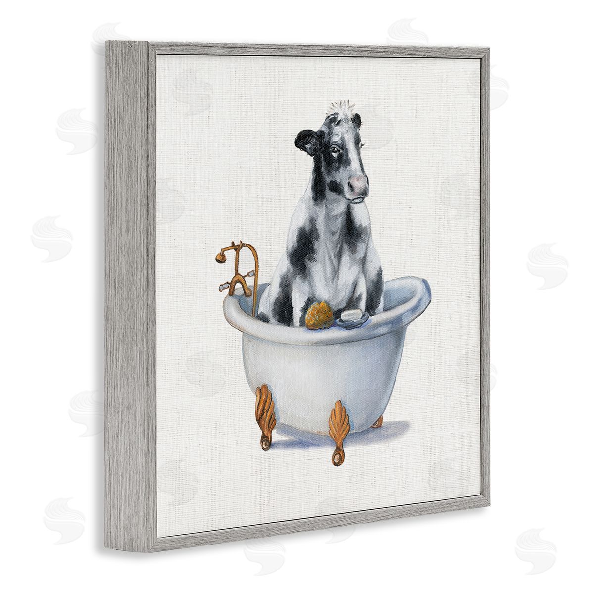 Dairy Cow in Bathtub Grey Frame Print Wall Art, Home Decor by Donna Brooks