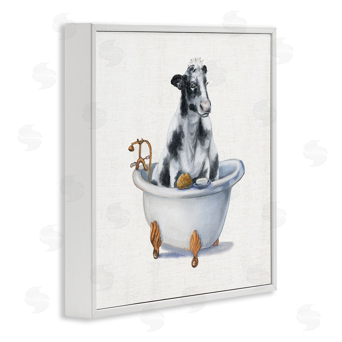 Dairy Cow in Bathtub White Frame Print Wall Art, Home Decor by Donna Brooks