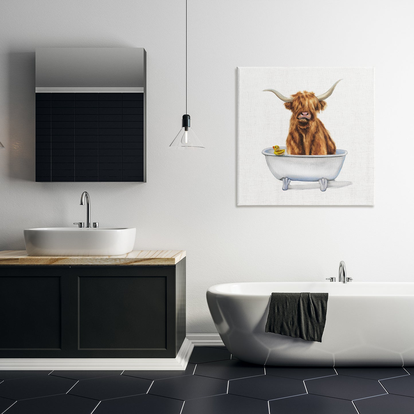 Shaggy Country Cattle in Tub Canvas Wall Art in Room, Home Decor by Donna Brooks