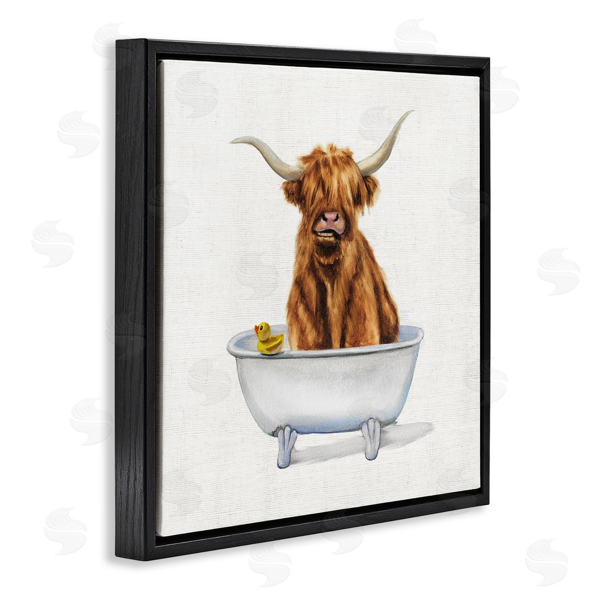 Shaggy Country Cattle in Tub Black Floating Frame Canvas Wall Art, Home Decor by Donna Brooks
