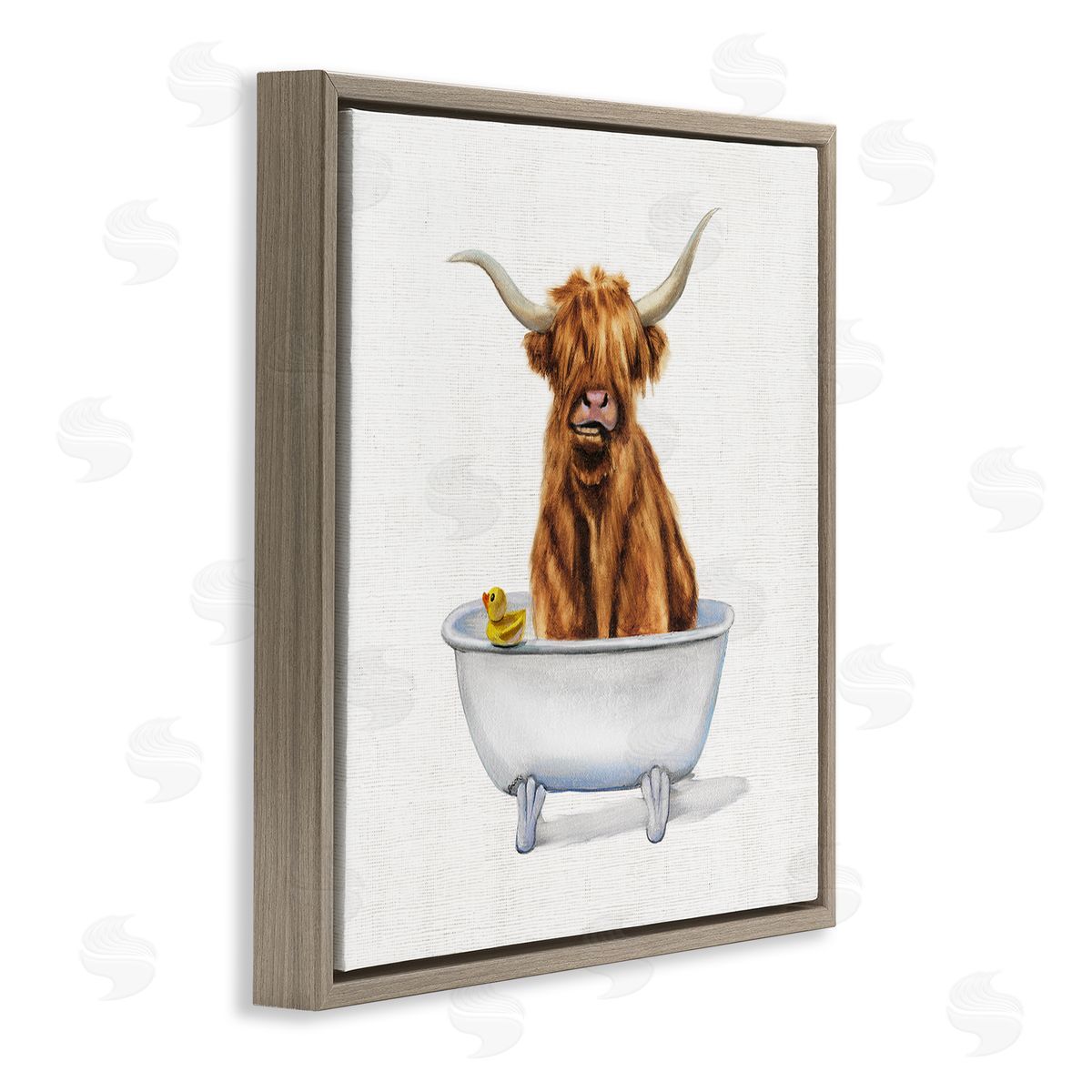 Shaggy Country Cattle in Tub Brown Floating Frame Canvas Wall Art, Home Decor by Donna Brooks