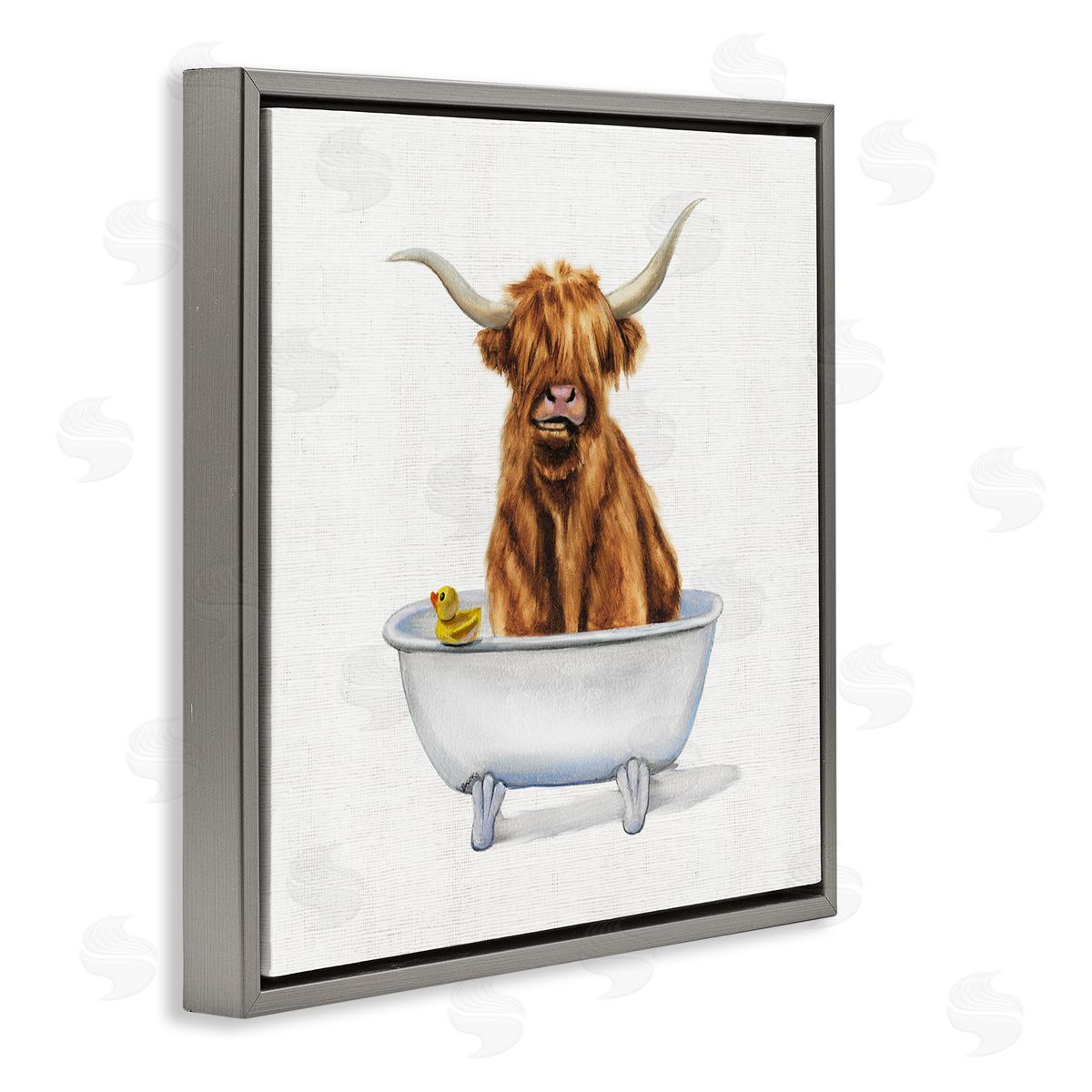 Shaggy Country Cattle in Tub Grey Floating Frame Canvas Wall Art, Home Decor by Donna Brooks