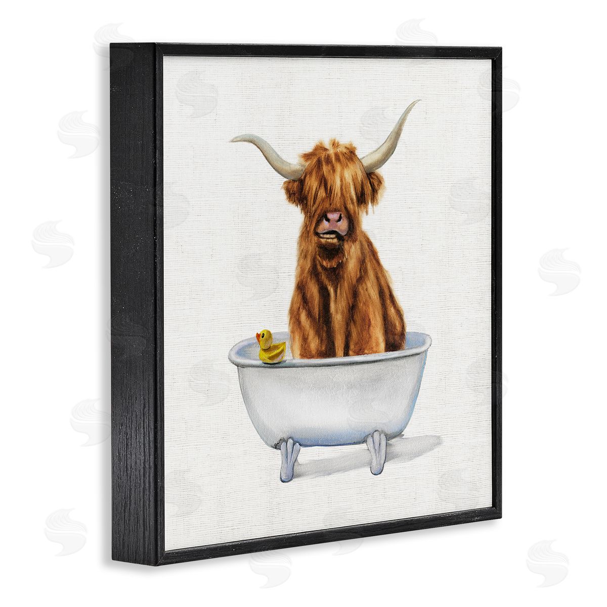 Shaggy Country Cattle in Tub Black Frame Print Wall Art, Home Decor by Donna Brooks