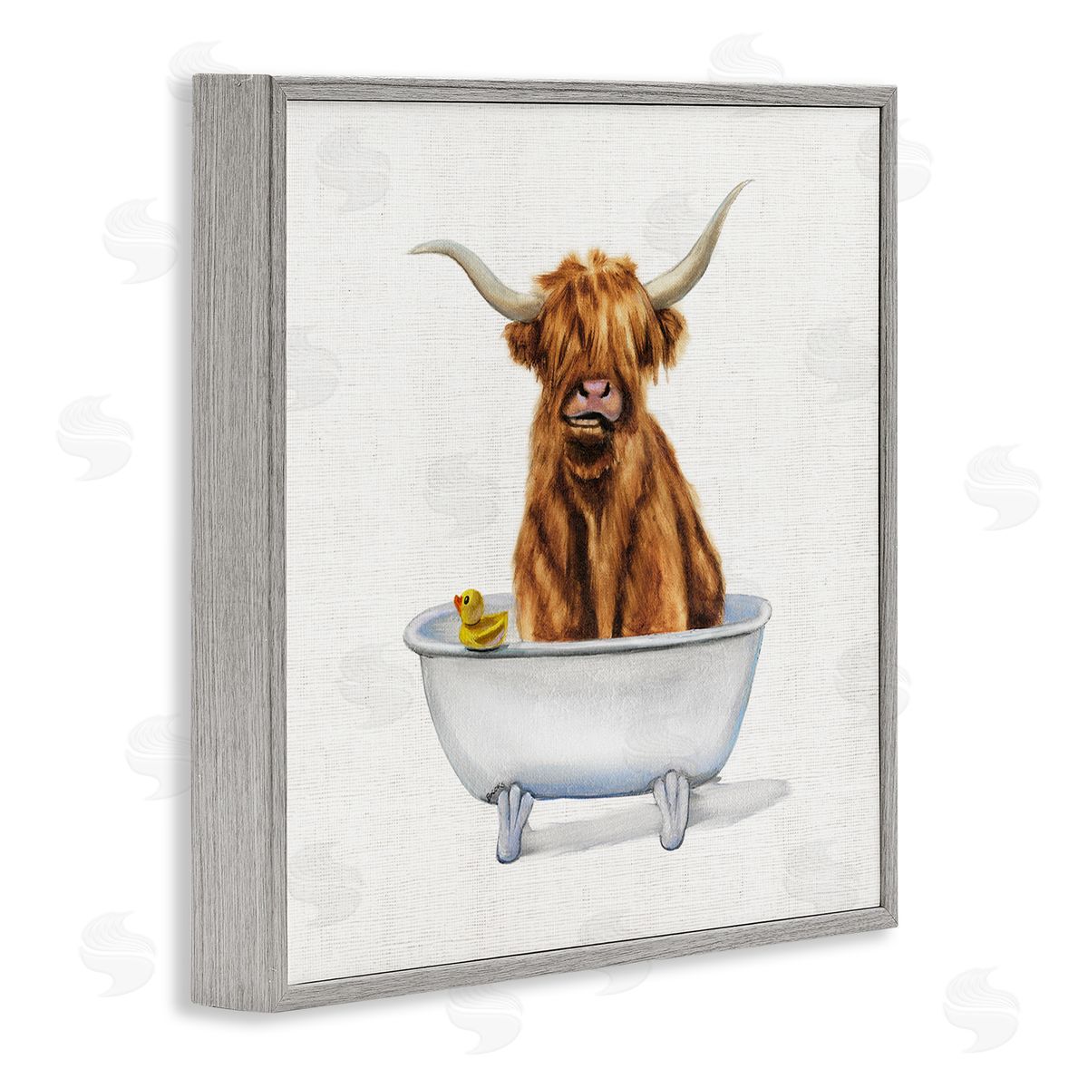 Shaggy Country Cattle in Tub Grey Frame Print Wall Art, Home Decor by Donna Brooks