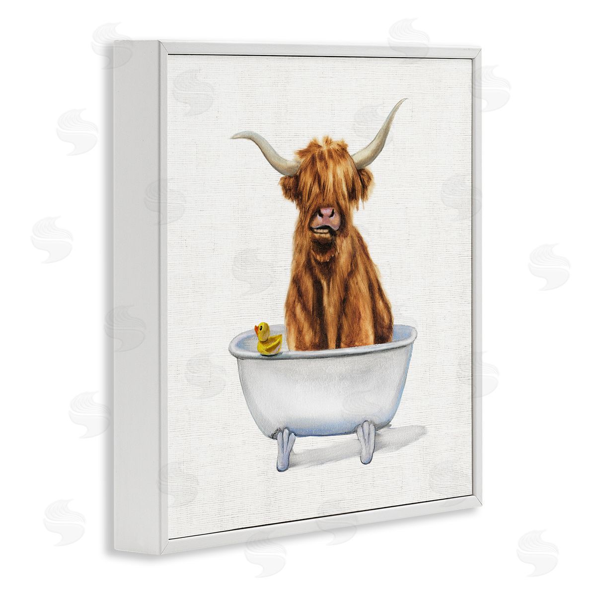 Shaggy Country Cattle in Tub White Frame Print Wall Art, Home Decor by Donna Brooks