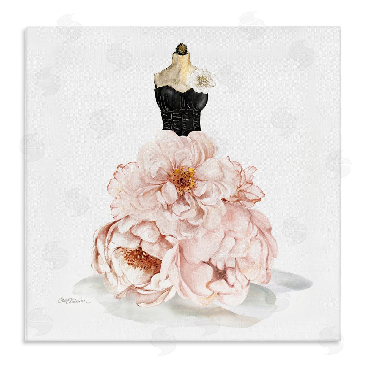 Pink Peonies Floral Dress Canvas Wall Art, Home Decor by Carol Robinson