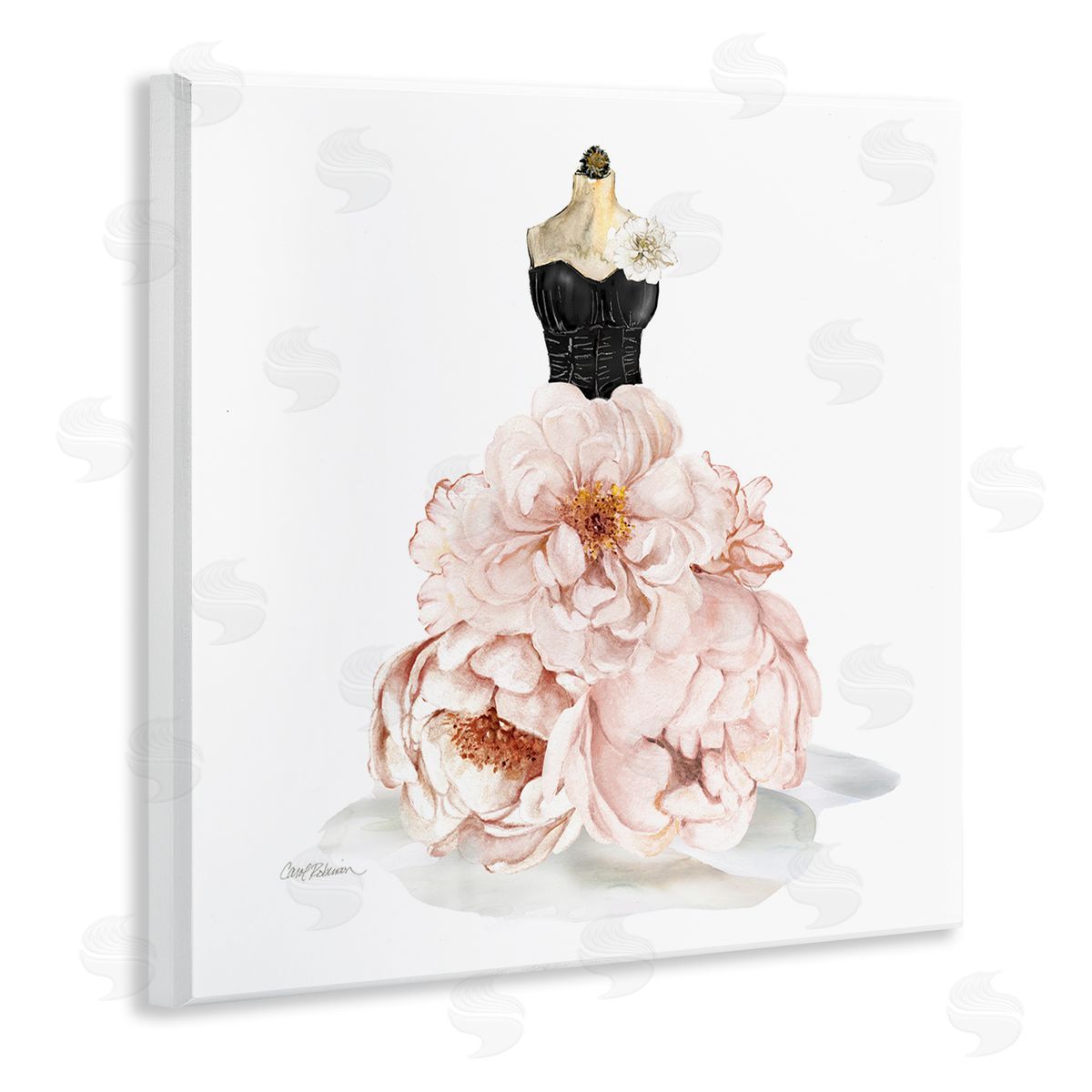 Pink Peonies Floral Dress Wood Plaque Wall Art, Home Decor by Carol Robinson