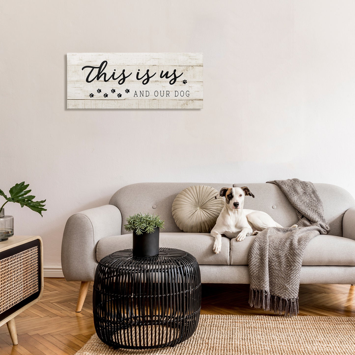 This Is Us & Our Dog Phrase Canvas Wall Art in Room, Home Decor by CAD